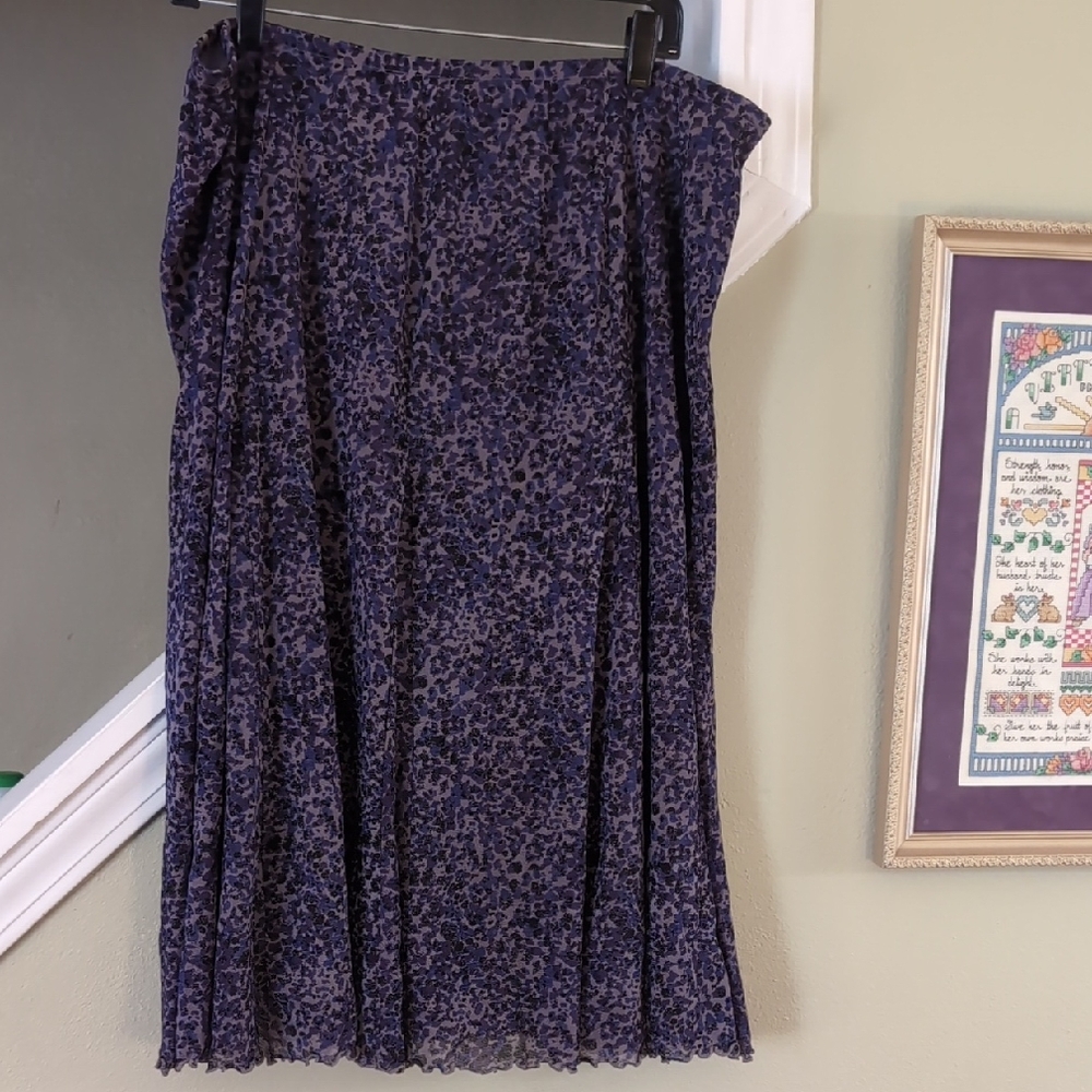 Coldwater Creek Purple Gray Print Lined Mesh Gored Swing Skirt XL 18